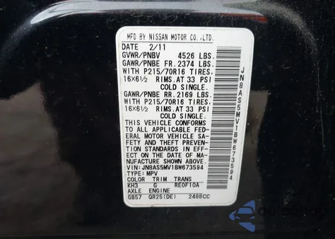 2011 Nissan Rogue S from USA, damaged, VIN JN8AS5MV1BW673594